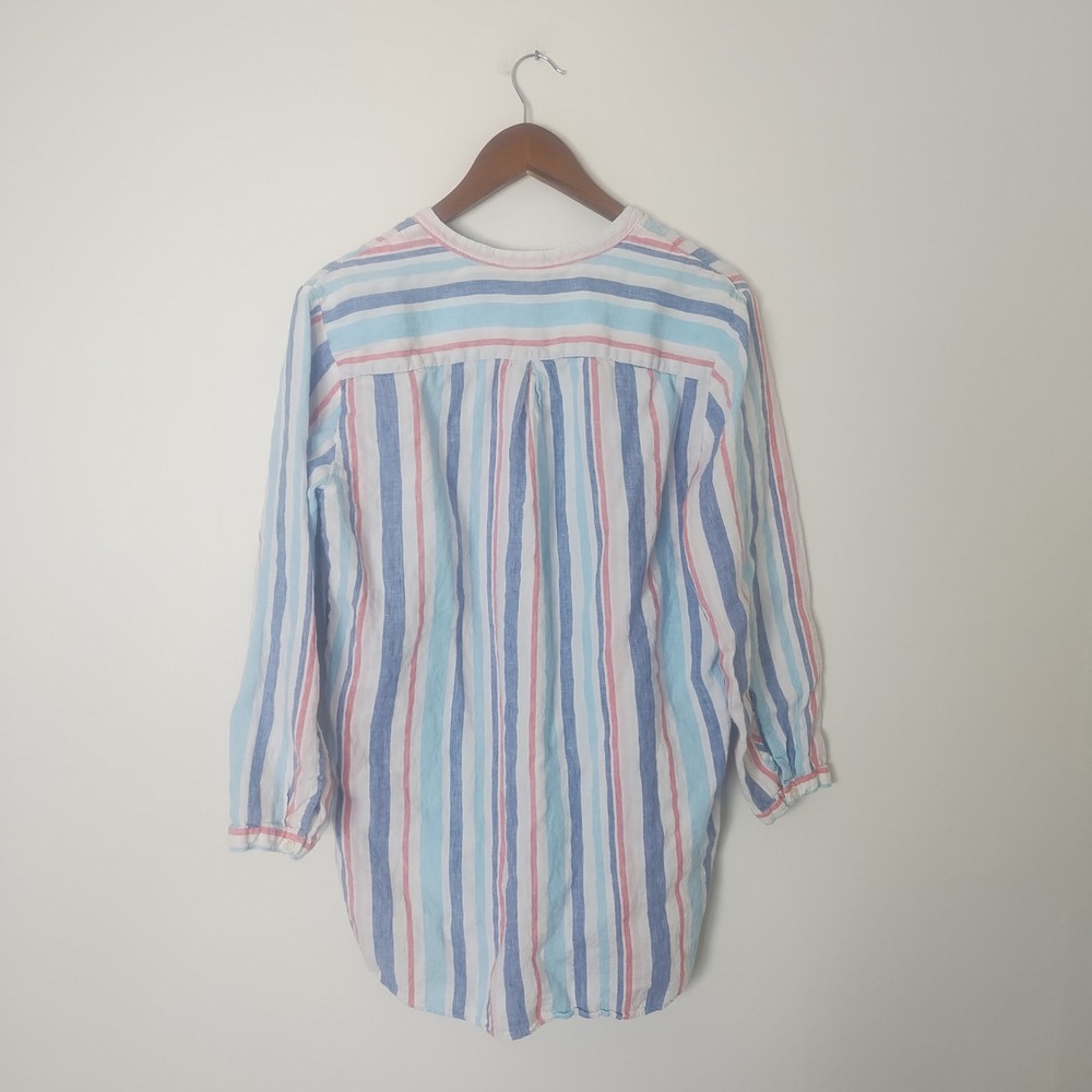 LL Bean Linen Tunic Top Women's L Striped Coastal Beachy Nautical - Picture 2 of 9